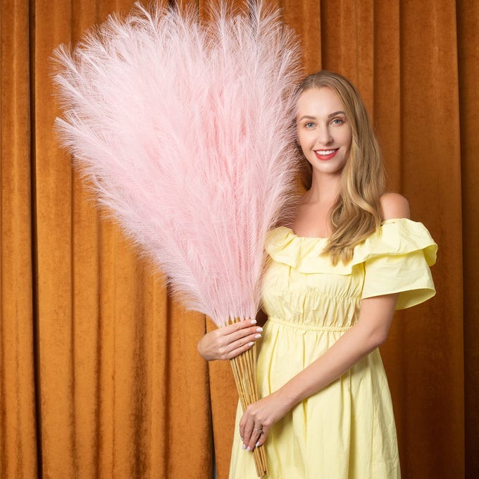 Faux Pampas Grass 6 Stems Artificial Pampas Grass 43 inch Total Extra Large Pompass Grass Tall Pompous Boho Flower Arrangement and Floor Vase Filler Home Decor for Room Wedding Party