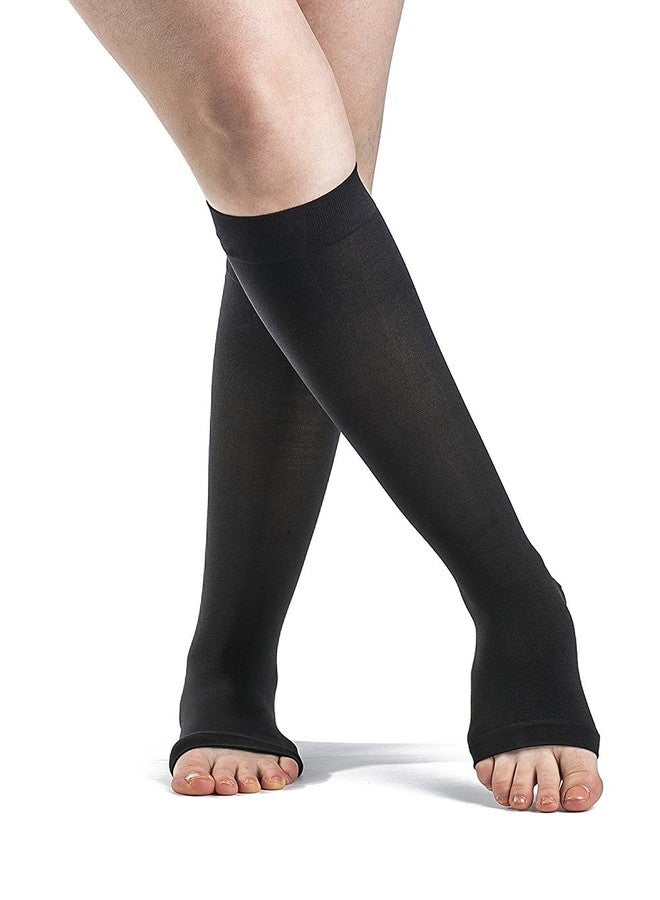 SIGVARIS Women’s Style Soft Opaque 840 Open Toe Calf-High Socks 30-40mmHg - Medium Long - Black - Image 1