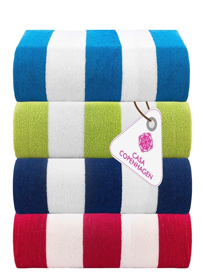 CASA COPENHAGEN Cabana Beach Designed in Denmark Rough and Tough, Quick Dry, Pool, Bath & Shower 30x60 inches 4 Pieces Cotton Beach Bath Towels Set - Turquoise, Green, Pink, Royal Blue - Image 1