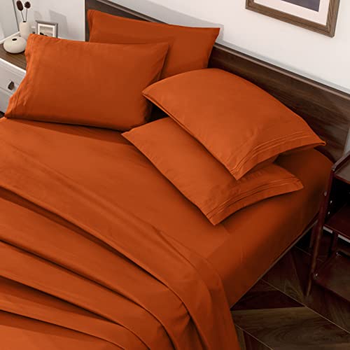 Horbaunal Burnt Orange Twin Size Sheet Set  4 Piece Luxury 1800 Thread Count Bedding Sheets  Pillowcases  16 Inch Deep Pocket Microfiber Bedding Set  Soft  Wrinkle Bed Sheets
