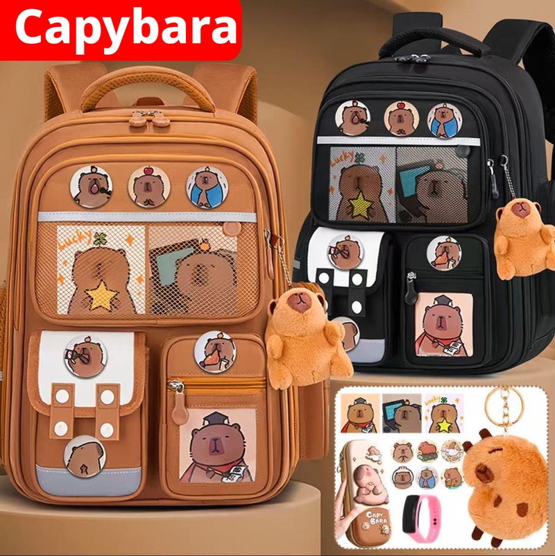 Cartoon Capybara Kids School Backpack, Lightweight & Durable - Image 1