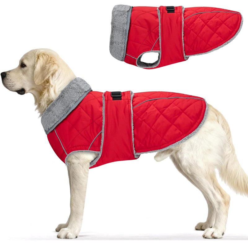 Yoochee Dog Coat, Warm Dog Winter Coat for Medium Dogs, Waterproof Jacket with Adjustable Buckle & Velcro, Reflective Turtleneck Cold Weather Coats, Pet Fleece Vest Snow Jacket (Red, L) - Image 1