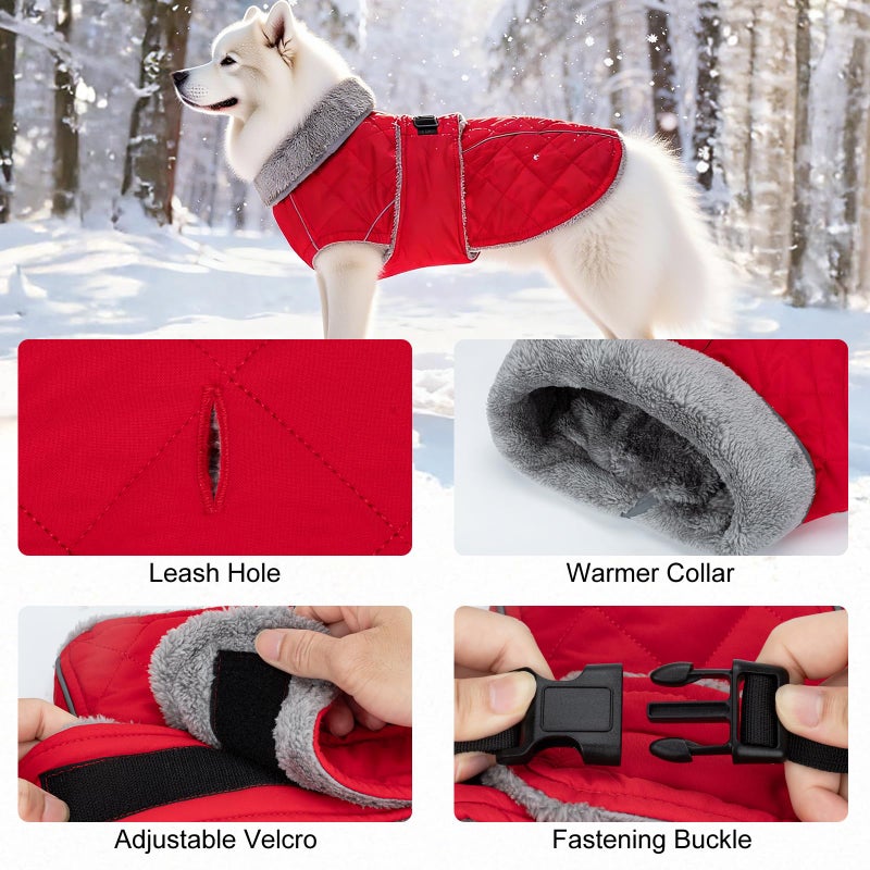 Yoochee Dog Coat, Warm Dog Winter Coat for Medium Dogs, Waterproof Jacket with Adjustable Buckle & Velcro, Reflective Turtleneck Cold Weather Coats, Pet Fleece Vest Snow Jacket (Red, L) - Image 5