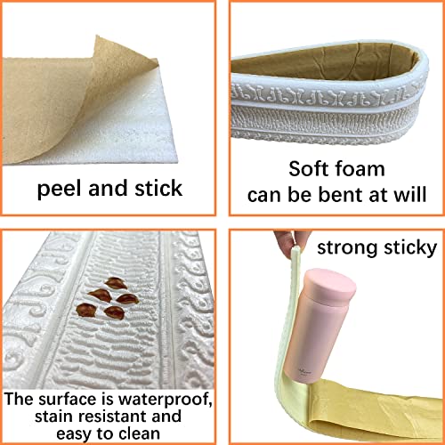 YLL YLL Crown Molding Peel and Stick 3D Wall Edging Foam Baseboard Self Adhesive Wallpaper Border Flexible Base Moulding Trim Mirror Border Wall Lines (White 1PCS-89) - Image 5