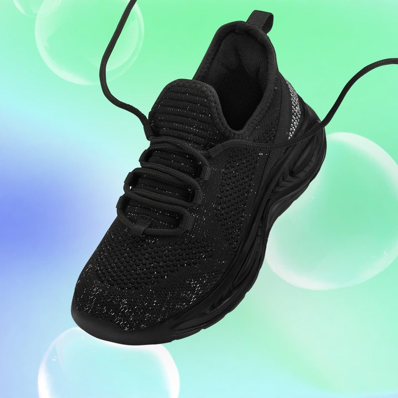 RUNSIDE Girls Lightweight Sneakers Kids Lace-up Tennis Running Shoes, Breathable Walking Shoes for Toddler/Little Kid/Big Kid Black/Rhinestones - Image 3