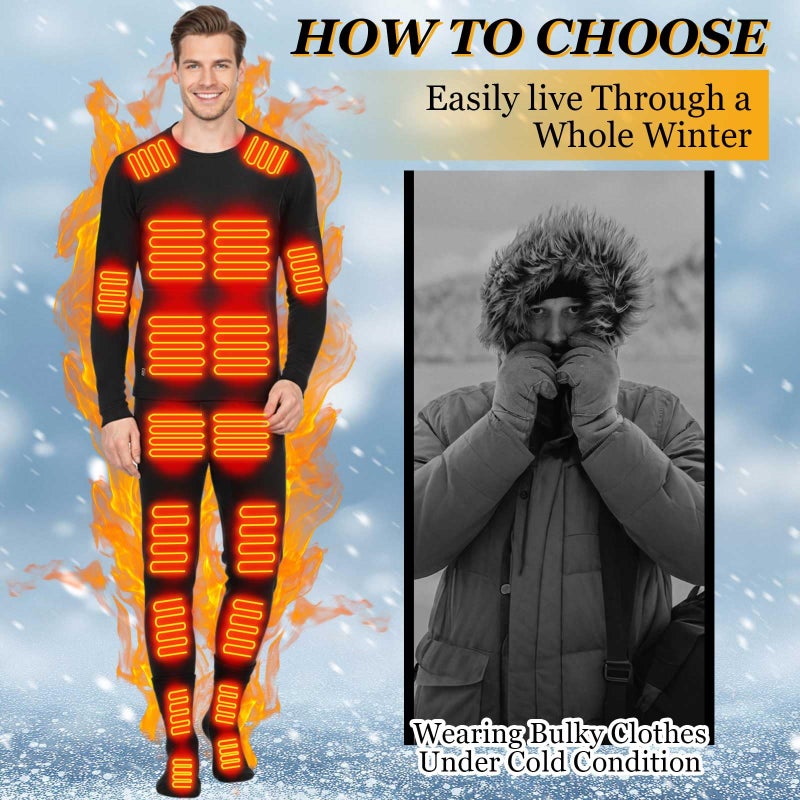 Cutecrop Heated Thermal Underwear and Socks Set for Men USB Intelligent Heated Thermals Top Pants Set Winter Outdoor, Small Black - Image 4