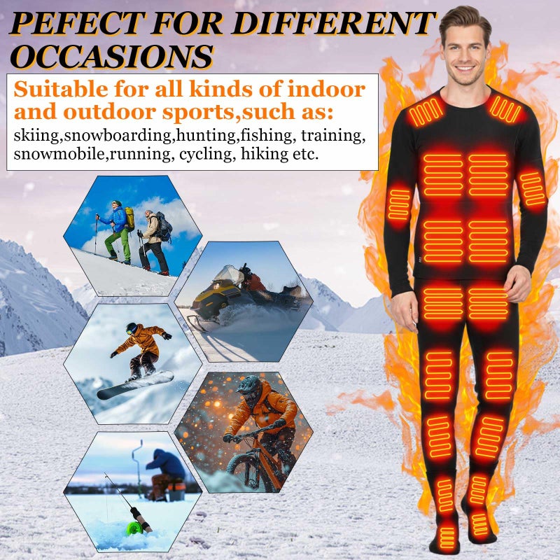 Cutecrop Heated Thermal Underwear and Socks Set for Men USB Intelligent Heated Thermals Top Pants Set Winter Outdoor, Small Black - Image 3