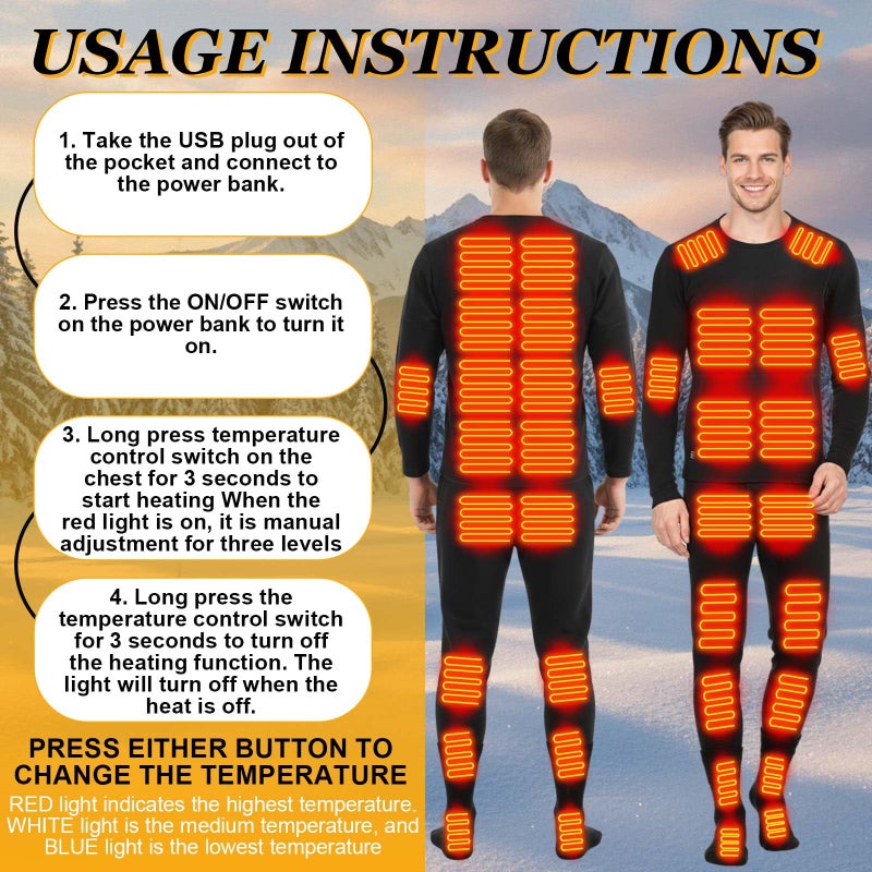 Cutecrop Heated Thermal Underwear and Socks Set for Men USB Intelligent Heated Thermals Top Pants Set Winter Outdoor, Small Black - Image 5