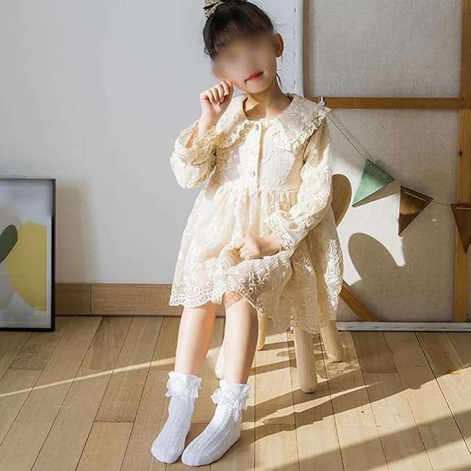 THE DDS STORE 3 Pair Toddler Girls Ruffle Socks Frilly Lace Socks Princess Dress Socks for Toddler Kids Girls White Color (IN, Age, 4 Years, 6 Years, White) - Image 2
