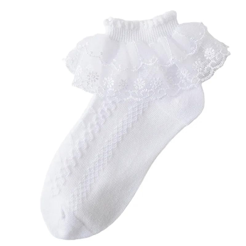 THE DDS STORE 3 Pair Toddler Girls Ruffle Socks Frilly Lace Socks Princess Dress Socks for Toddler Kids Girls White Color (IN, Age, 4 Years, 6 Years, White) - Image 4