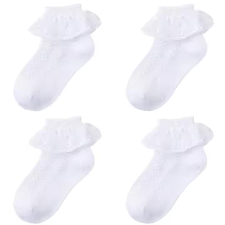 THE DDS STORE 3 Pair Toddler Girls Ruffle Socks Frilly Lace Socks Princess Dress Socks for Toddler Kids Girls White Color (IN, Age, 4 Years, 6 Years, White) - Image 5