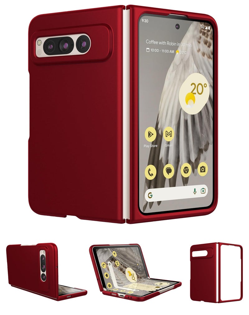 Foluu Case for Google Pixel Fold 2023, Ultra Thin Slim Fit Matte PC with Non-Slip Grip Full Protection Protective Cover for Google Pixel Fold 2023 (Red) - Image 1