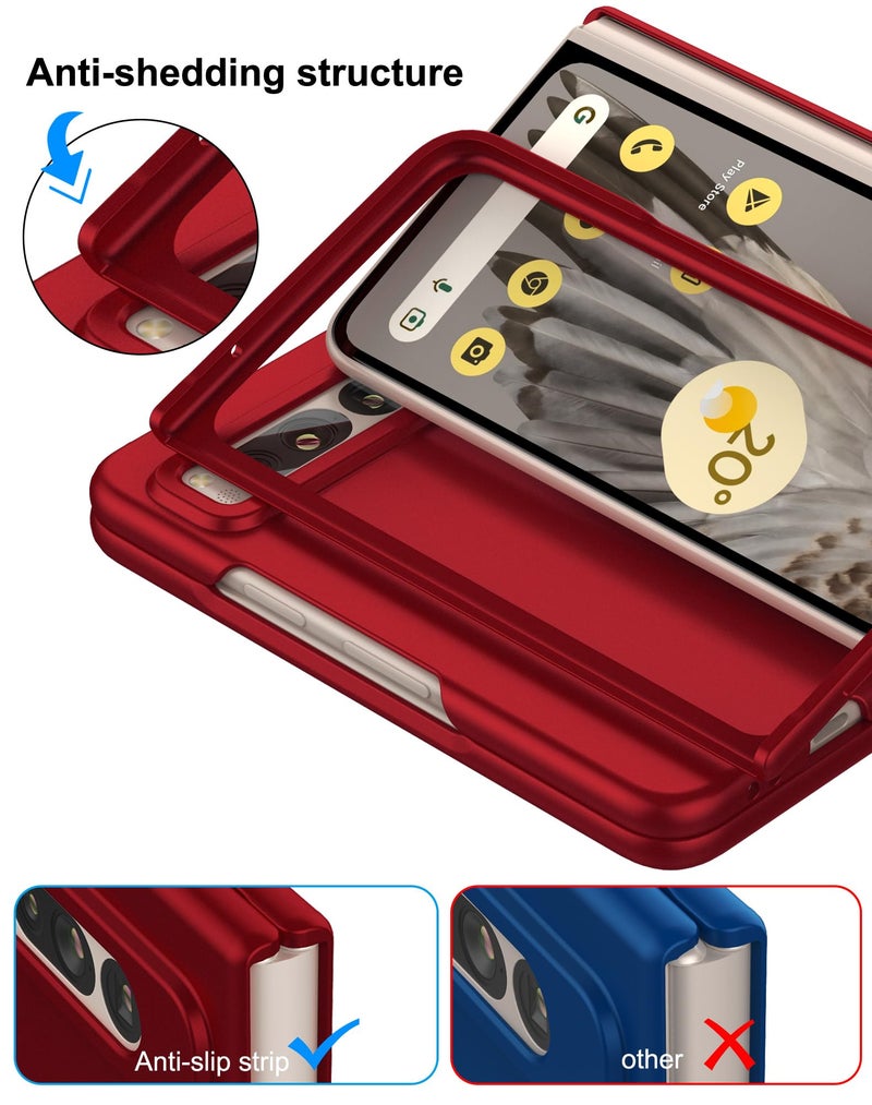 Foluu Case for Google Pixel Fold 2023, Ultra Thin Slim Fit Matte PC with Non-Slip Grip Full Protection Protective Cover for Google Pixel Fold 2023 (Red) - Image 5