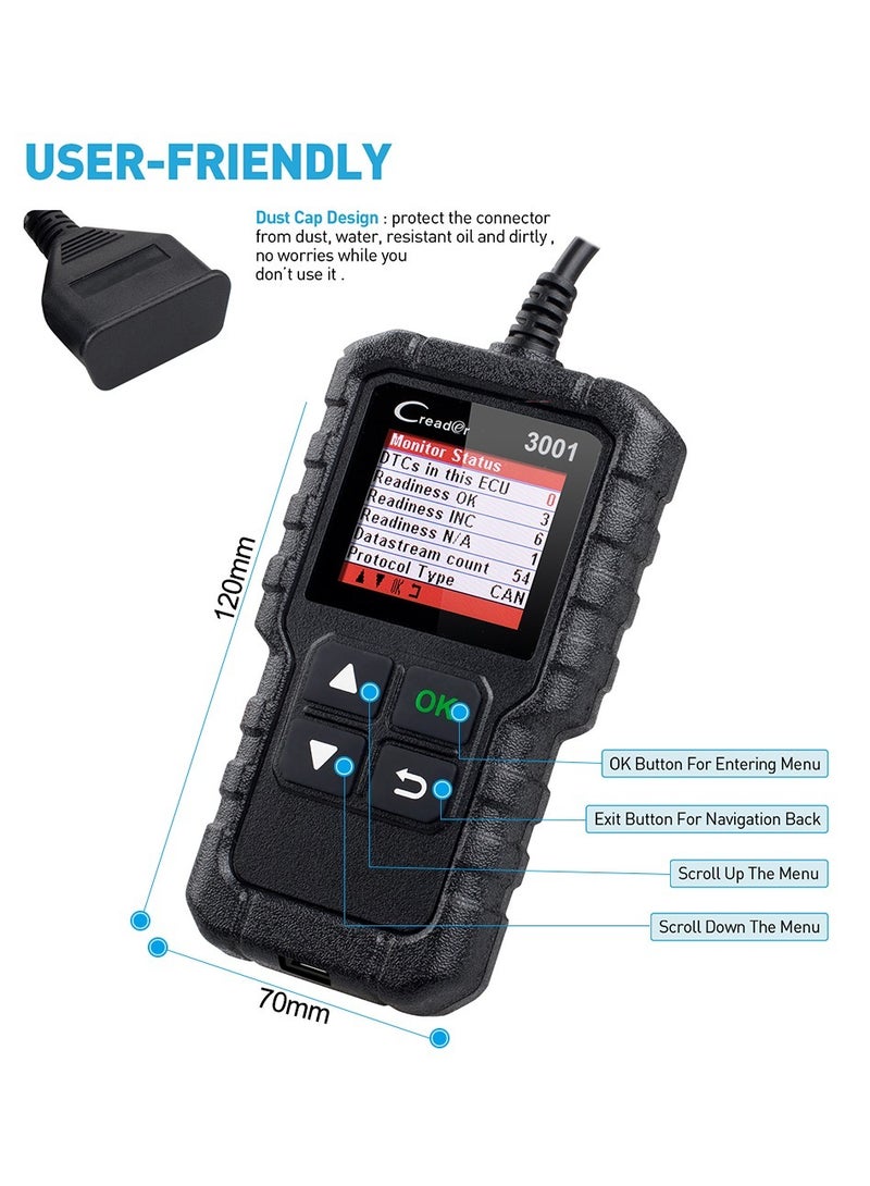 لانش LAUNCH CR3001 Creader 3001 قارئ الأكواد V2.0 تحديث مجاني مدى الحياة أداة تشخيص تلقائي OBDII/EOBD قراءة الأكواد ماسح OBD دي آي واي KW590 - Image 4