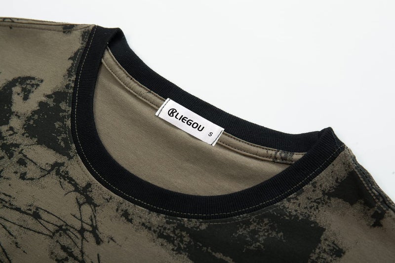 KLIEGOU Mens Hipster Hip Hop Ripped Round Hemline Pattern Print T Shirt 86 ArmyGreen XL - Image 3