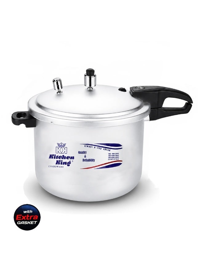 Kitchen King 9Liters Kitchen King Feast 9L Inner Lid Pressure Cooker for 7-9 Persons, Heavy Duty Aluminium Body, 6 Safety Features, Extra Gasket Included, Fast & Energy Efficient Cooking, Gas, Electric, Ceramic & Halogen Compatible Silver - Image 1