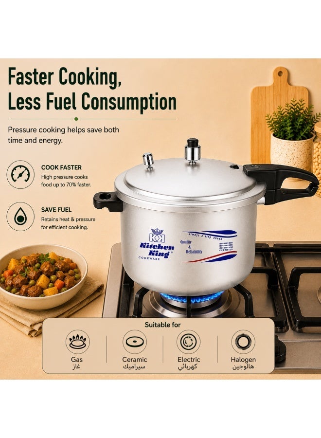 Kitchen King 9Liters Kitchen King Feast 9L Inner Lid Pressure Cooker for 7-9 Persons, Heavy Duty Aluminium Body, 6 Safety Features, Extra Gasket Included, Fast & Energy Efficient Cooking, Gas, Electric, Ceramic & Halogen Compatible Silver - Image 4