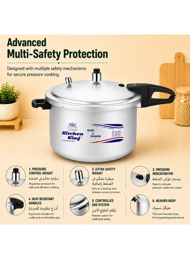 Kitchen King 9Liters Kitchen King Feast 9L Inner Lid Pressure Cooker for 7-9 Persons, Heavy Duty Aluminium Body, 6 Safety Features, Extra Gasket Included, Fast & Energy Efficient Cooking, Gas, Electric, Ceramic & Halogen Compatible Silver - Image 5