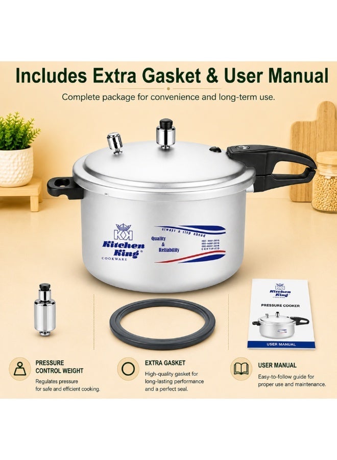 Kitchen King 9Liters Kitchen King Feast 9L Inner Lid Pressure Cooker for 7-9 Persons, Heavy Duty Aluminium Body, 6 Safety Features, Extra Gasket Included, Fast & Energy Efficient Cooking, Gas, Electric, Ceramic & Halogen Compatible Silver - Image 3