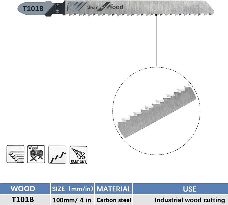 TAROSE 20-Piece T101B 4 Inch 10 TPI Assorted T-Shank Jig Saw Blades Set for Clean Cutting Wood - Image 4