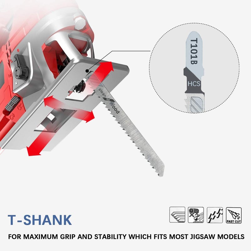 TAROSE 20-Piece T101B 4 Inch 10 TPI Assorted T-Shank Jig Saw Blades Set for Clean Cutting Wood - Image 5