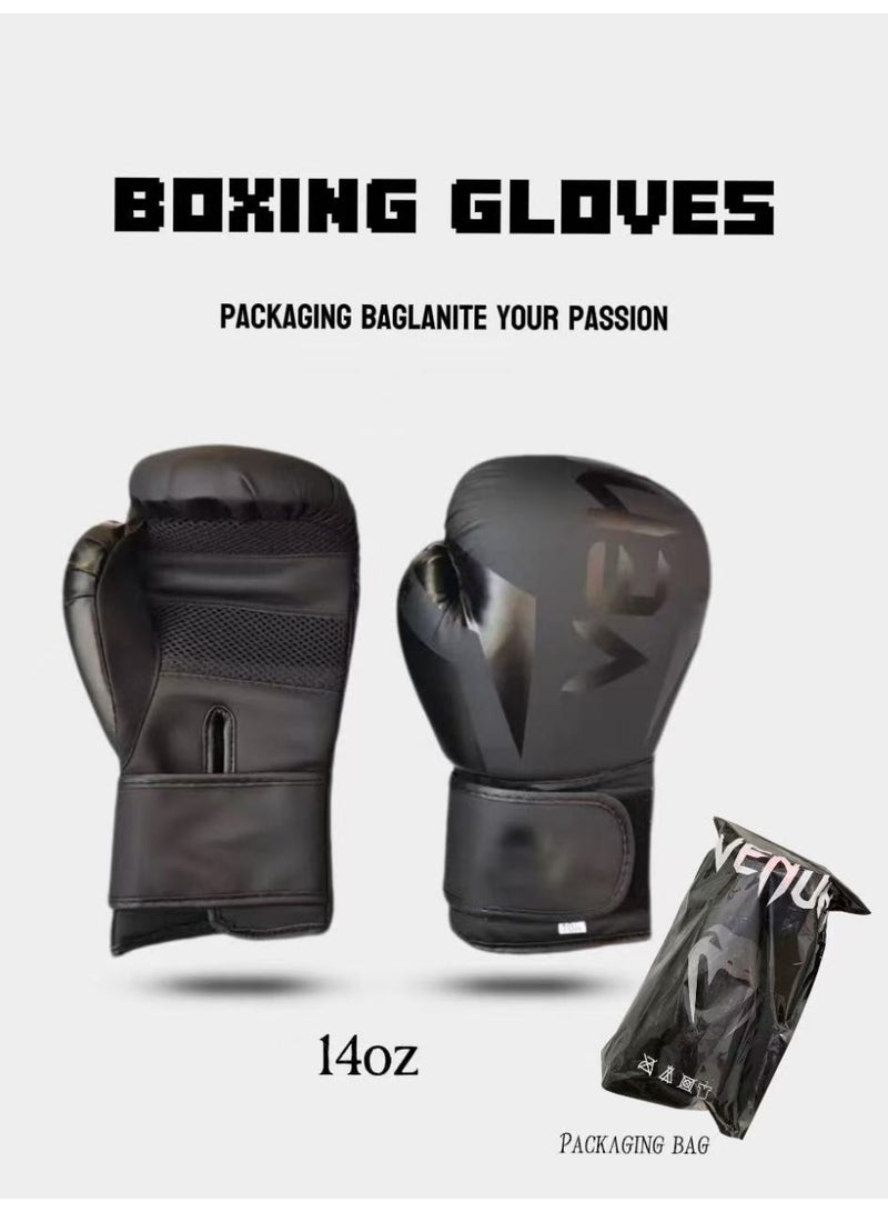 VENUM Gel Shock-Absorbing Boxing Gloves 14oz Matte Black - Unisex, Ideal for Boxing/MMA/Muay Thai Training, Heavy Bag and Pad Work, High-Support Wrist Design with Carry Bag - Image 1