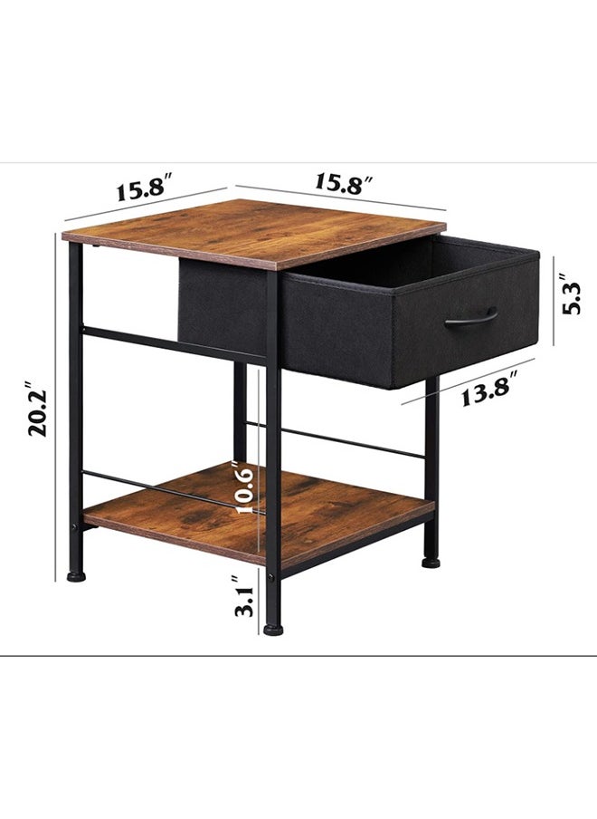 XiuWoo - Nightstand with Fabric Drawer and Open Wood Shelf – Rustic Brown & Black End Table, Bedside Furniture with Steel Frame, Easy Assembly for Bedroom or Dorm - Image 1
