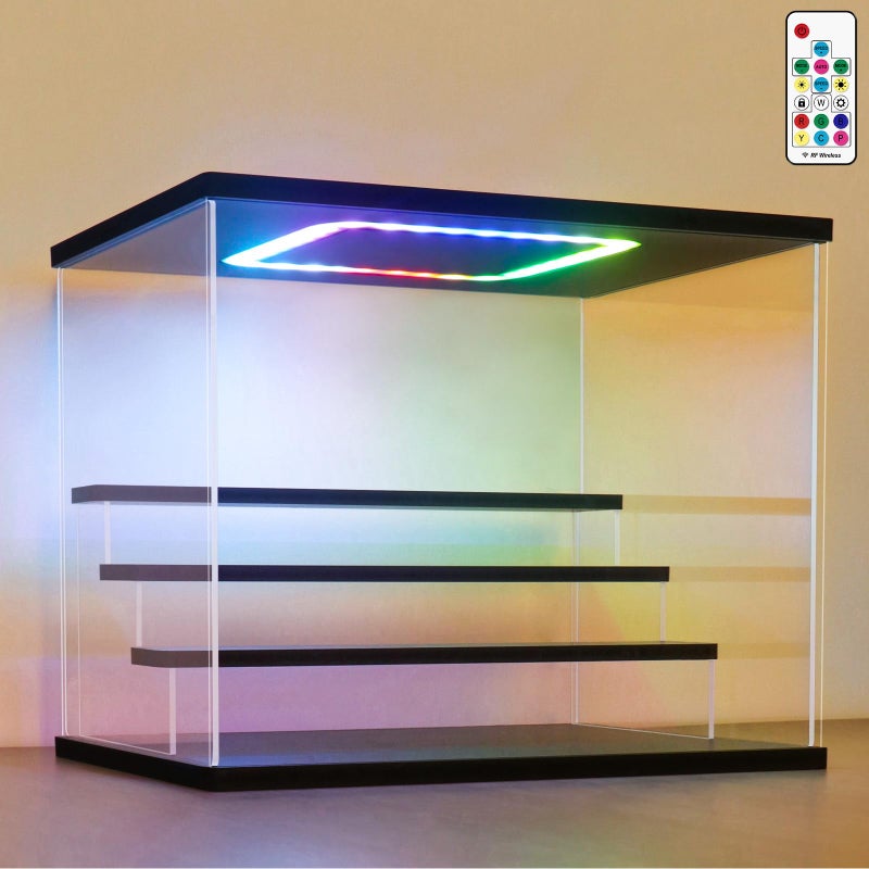 NONEMEY Clear Acrylic Display Case with Light ,3/4/5/6 Tier Multiple Color Lights via Remote Control Dustproof Display Box for Collectibles Figures Mini Toys (4Tier 12.4*9.6*10.4inch) - Image 1