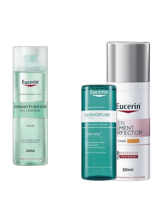 Eucerin Dermopurifyer Oil Control Facial Toner For Blemish And Acne-Prone Skin With Lactic Acid Green 200ml & Even Pigment Perfector Face Day Cream With Thiamidol  Moisturizer For All Skin Types 50ml Bundle - Image 1