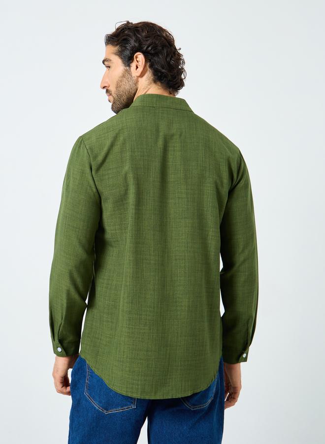 Styli Linen Blend Mandarin Collar Regular Fit Shirt - Image 4