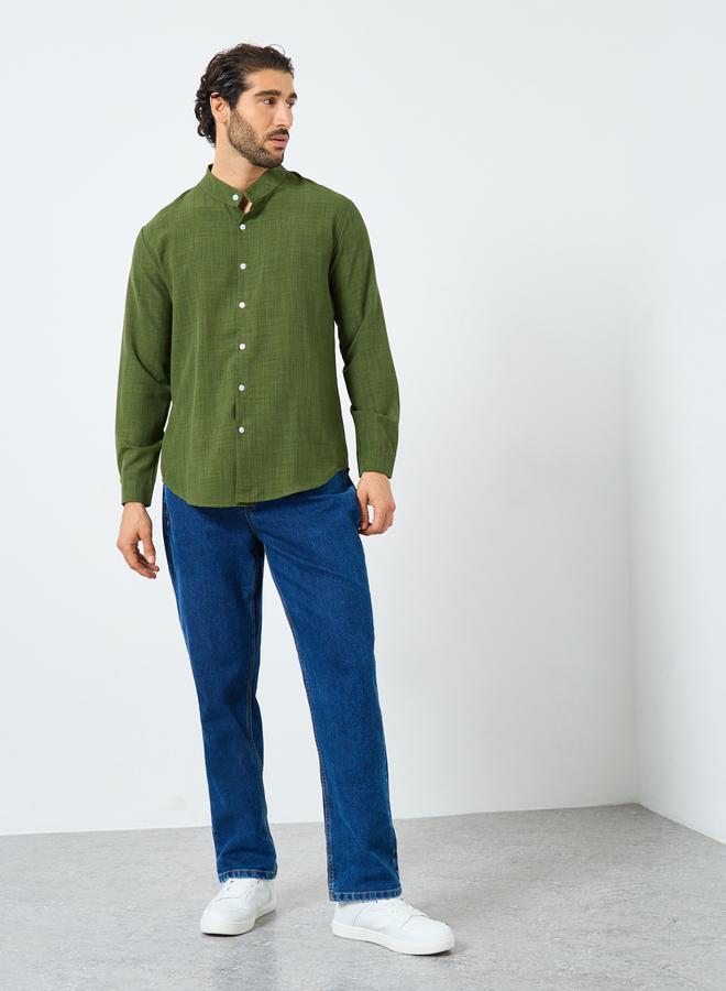 Styli Linen Blend Mandarin Collar Regular Fit Shirt - Image 2