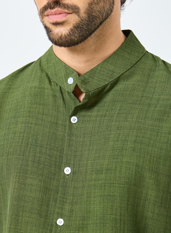 Styli Linen Blend Mandarin Collar Regular Fit Shirt - Image 3