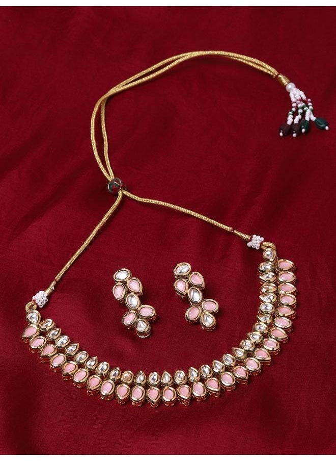 VOYLLA Kundan Gold Plated Brass Necklace Set  - Image 1