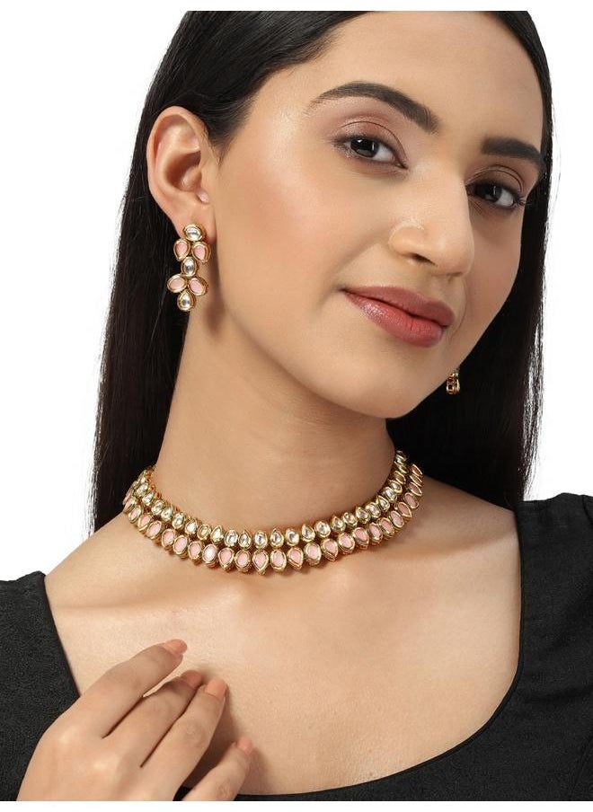 VOYLLA Kundan Gold Plated Brass Necklace Set  - Image 5