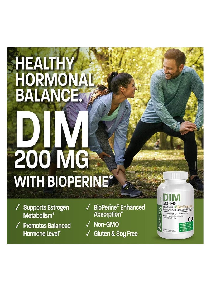 برونسون DIM 200 MG مكمل Diindolymethane مع BioPerine 60 كبسولة نباتية تكفي لمدة شهرين - Image 4