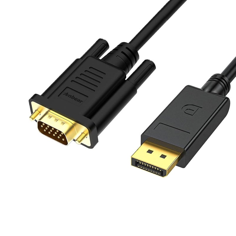Anbear Display Port to VGA Cable 6ft, VGA to displayport 1080P Compatible for Monitor Laptop Computer Desktop - Image 1