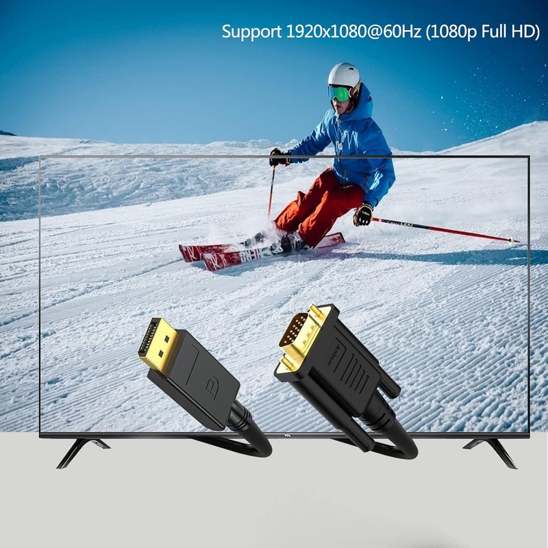 Anbear Display Port to VGA Cable 6ft, VGA to displayport 1080P Compatible for Monitor Laptop Computer Desktop - Image 2