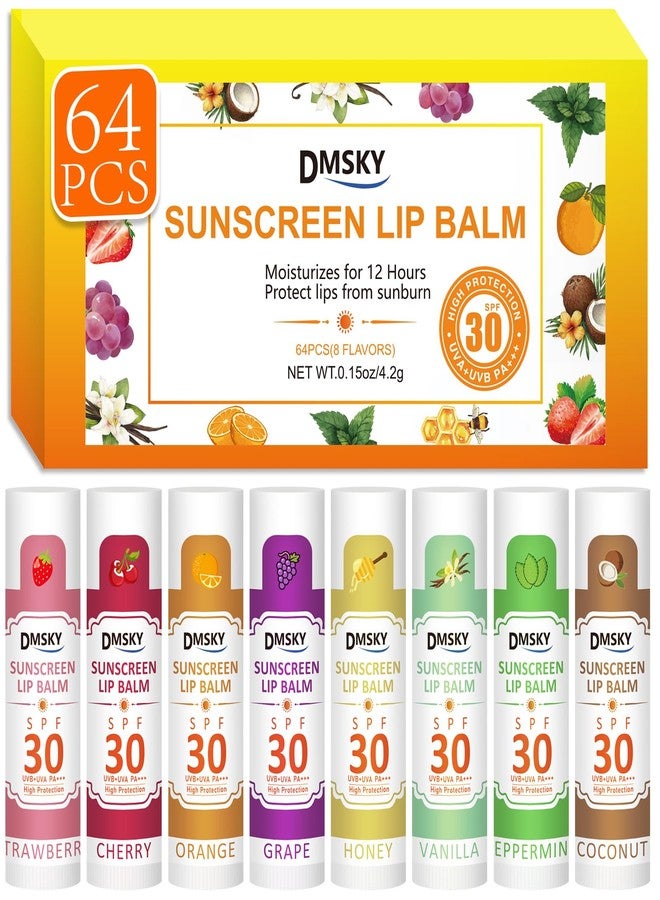 DMSKY SPF Lip Balm Bulk 64 Pack, Sunscreen Lip Balm SPF 30, Broad Spectrum UVA/UVB Protection, Lip Sunblock Bulk Sunscreen Travel Size - Image 1
