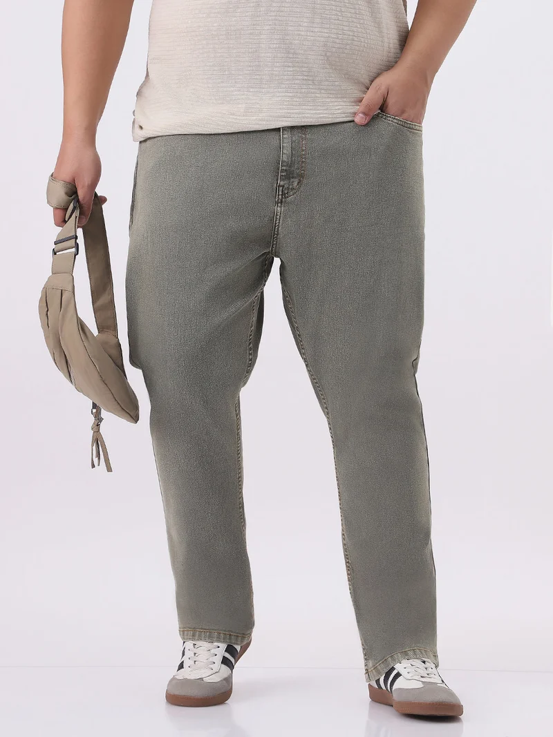Urbano Plus Men's Light Grey Straight Fit Heavy Washed Jeans Stretchable