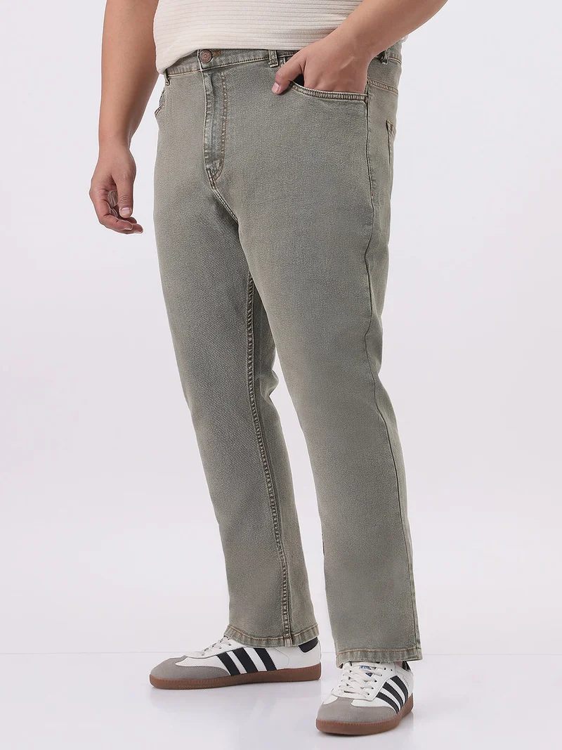 Urbano Fashion  Urbano Plus Men's Light Grey Straight Fit Heavy Washed Jeans Stretchable  | Best Price UAE