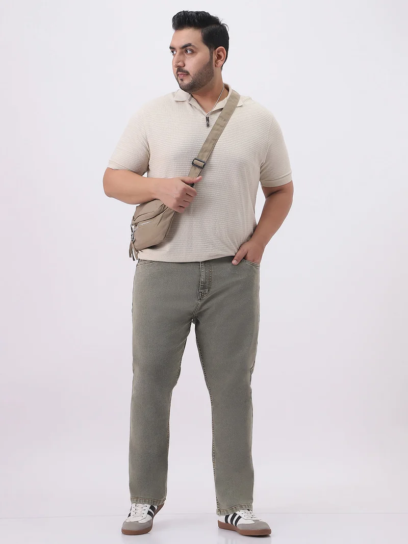 Urbano Fashion  Urbano Plus Men's Light Grey Straight Fit Heavy Washed Jeans Stretchable  | Best Price UAE