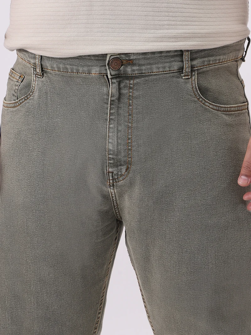 Urbano Fashion  Urbano Plus Men's Light Grey Straight Fit Heavy Washed Jeans Stretchable  | Best Price UAE