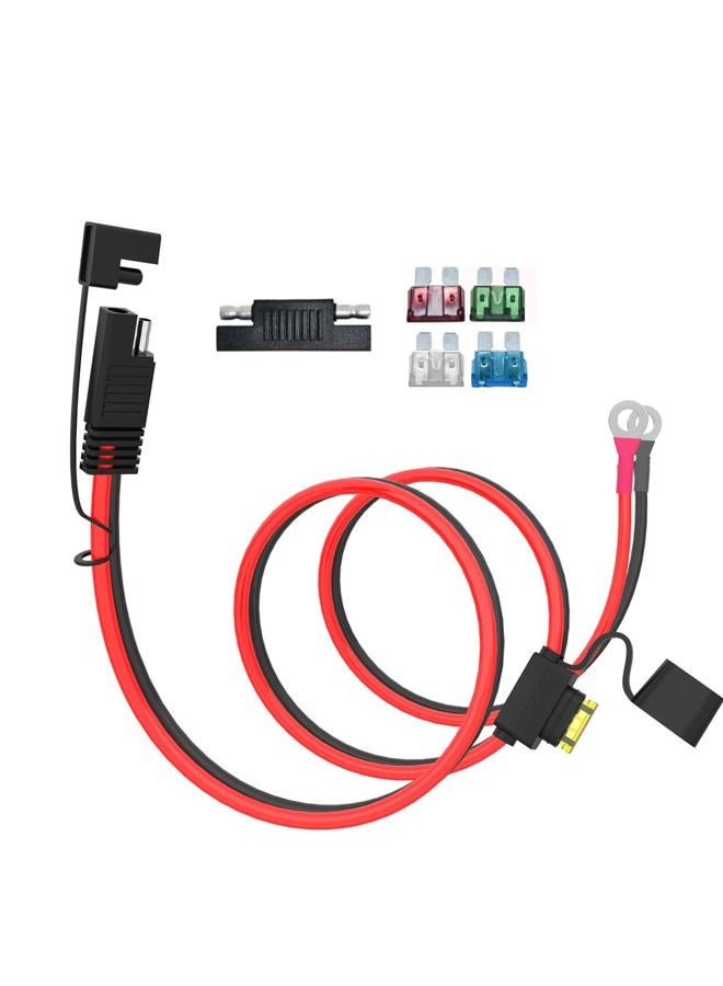 ELFCULB 3.3FT 10AWG SAE to O Ring Connectors Extension Cord Cable with 10A 15A 20A 25A 30A Fuse Compatible with Solar Generator Battery Charger,for Solar Accessories - Image 1