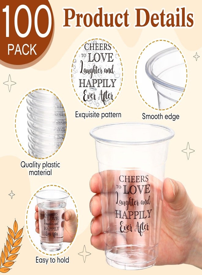 Jingmore 100 Pcs Wedding Plastic Cups 12 oz Cheers to Love Laughter Happily Ever After Disposable Clear Drinking Cups Bulk for Wedding Reception Bridal Shower Engagement Party Decorations Supplies - Image 3