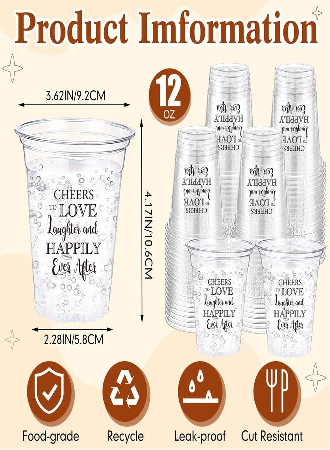 Jingmore 100 Pcs Wedding Plastic Cups 12 oz Cheers to Love Laughter Happily Ever After Disposable Clear Drinking Cups Bulk for Wedding Reception Bridal Shower Engagement Party Decorations Supplies - Image 2