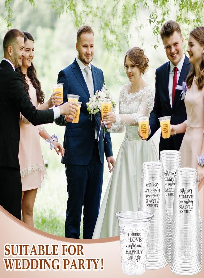 Jingmore 100 Pcs Wedding Plastic Cups 12 oz Cheers to Love Laughter Happily Ever After Disposable Clear Drinking Cups Bulk for Wedding Reception Bridal Shower Engagement Party Decorations Supplies - Image 4