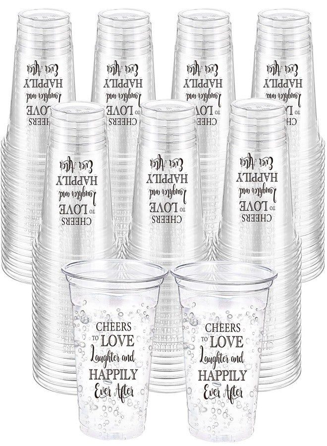 Jingmore 100 Pcs Wedding Plastic Cups 12 oz Cheers to Love Laughter Happily Ever After Disposable Clear Drinking Cups Bulk for Wedding Reception Bridal Shower Engagement Party Decorations Supplies - Image 1