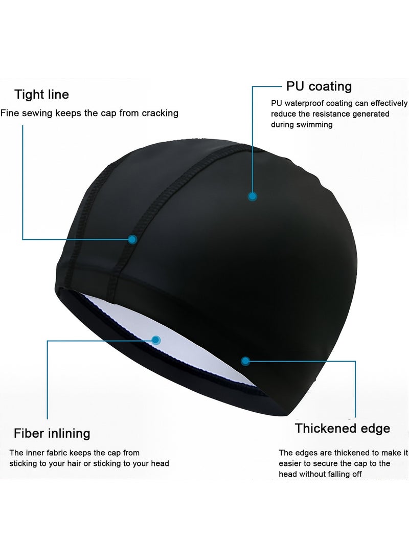 2 Pack Swim Cap Soft Comfortable Waterproof  Swimming Caps High Elasticity Universal PU Bathing Cap for Adults Children's Kids Black - Image 3