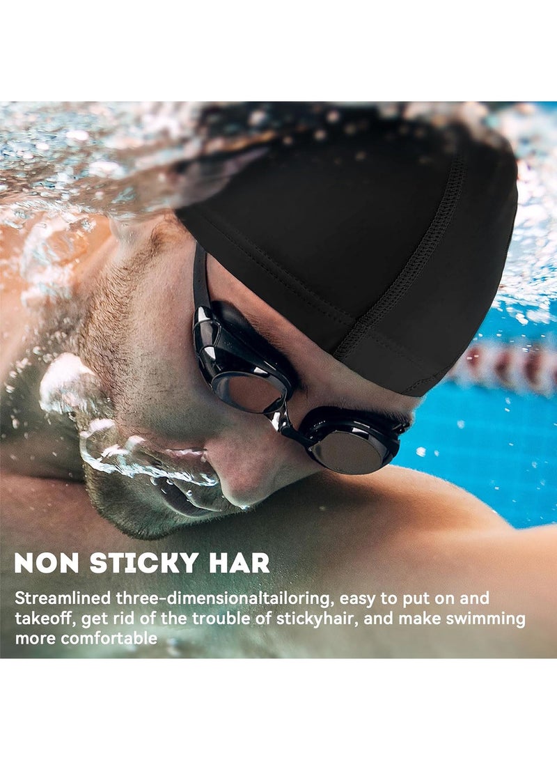 2 Pack Swim Cap Soft Comfortable Waterproof  Swimming Caps High Elasticity Universal PU Bathing Cap for Adults Children's Kids Black - Image 5