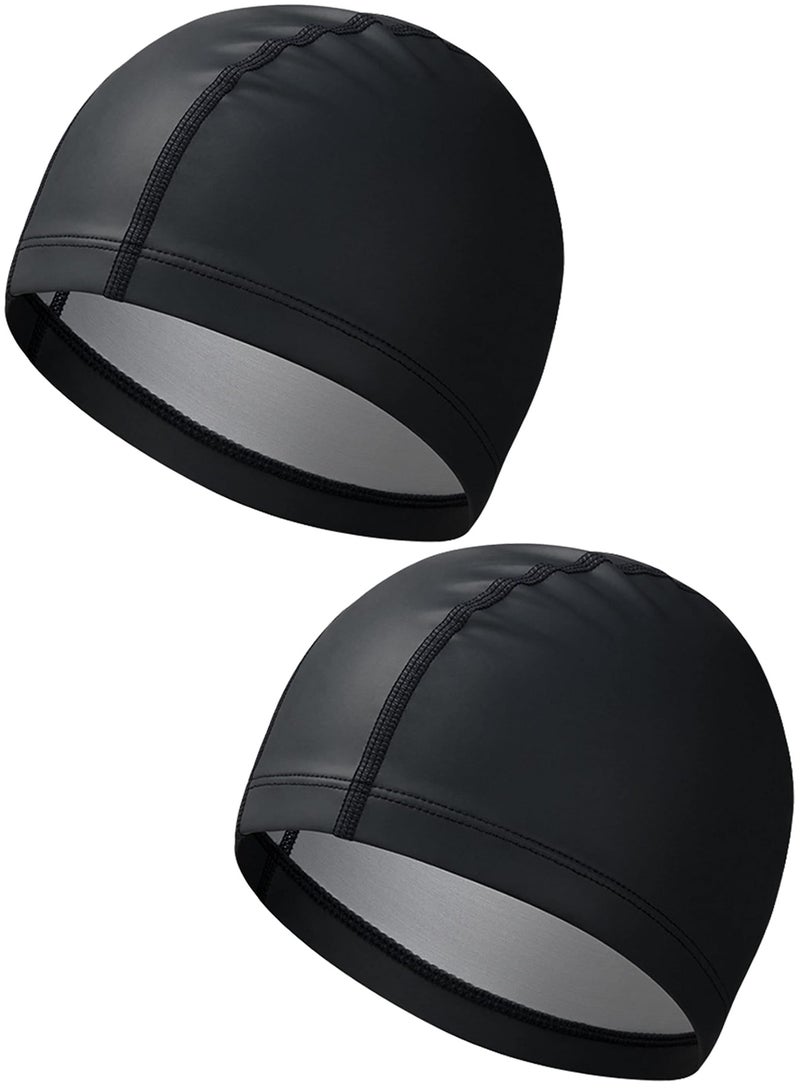 2 Pack Swim Cap Soft Comfortable Waterproof  Swimming Caps High Elasticity Universal PU Bathing Cap for Adults Children's Kids Black - Image 1